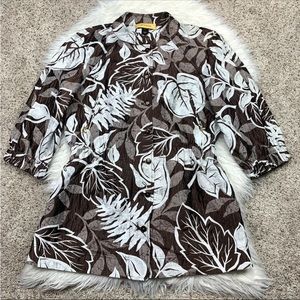 St John Brown Leaf Print Short Sleeve Zip Up Spring Light Weight Jacket